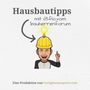 Hausbautipps mit flo.vom.bauherrenforum by fertighausexperte.com-Logo